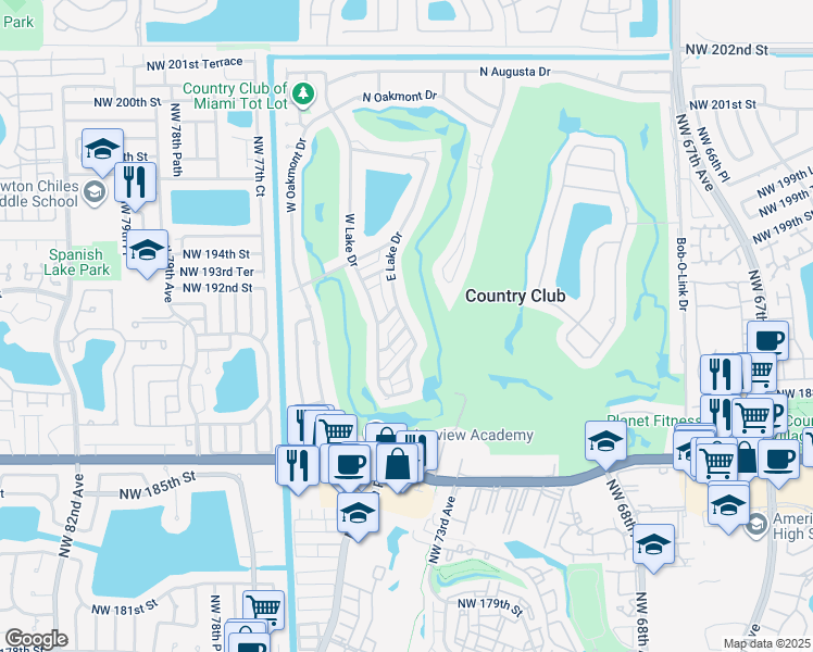 map of restaurants, bars, coffee shops, grocery stores, and more near 8006 East Lake Drive in Hialeah