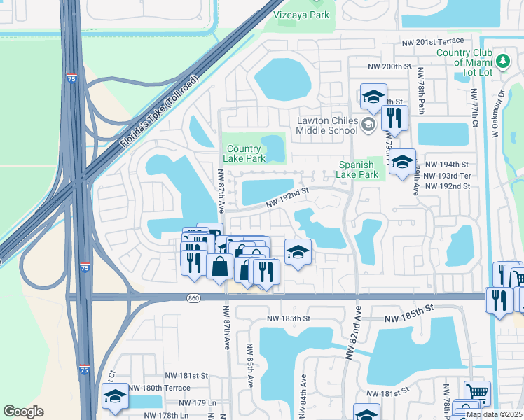 map of restaurants, bars, coffee shops, grocery stores, and more near 8499 Northwest 191st Street in Hialeah