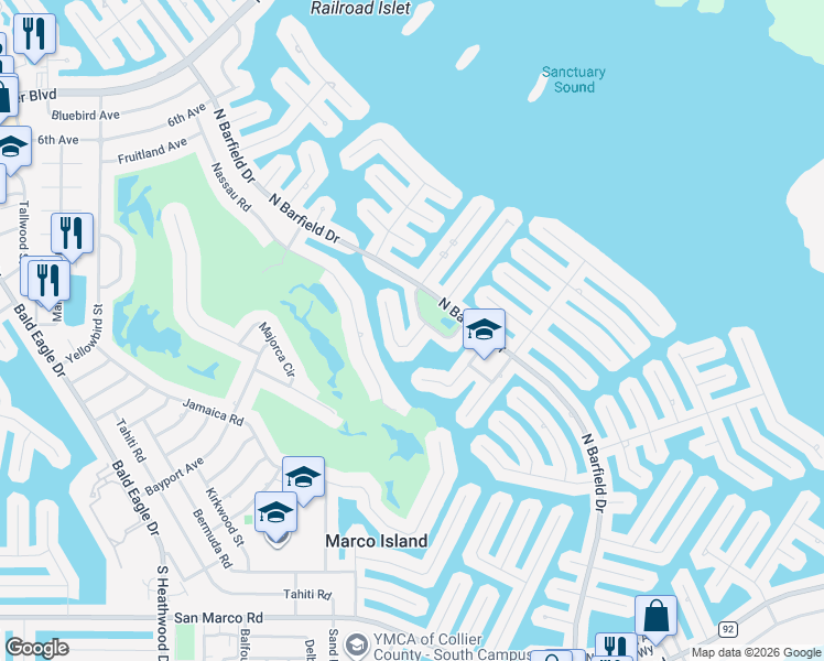 map of restaurants, bars, coffee shops, grocery stores, and more near 319 Rookery Court in Marco Island