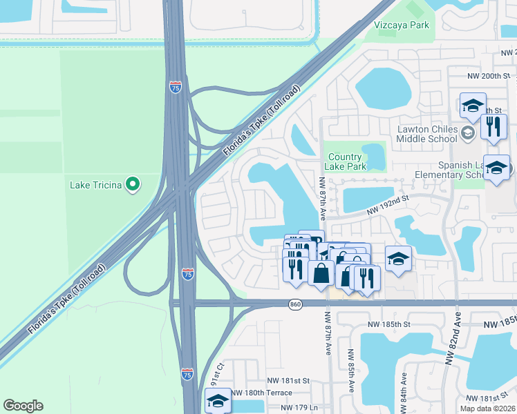 map of restaurants, bars, coffee shops, grocery stores, and more near 8850 Northwest 191st Street in Hialeah