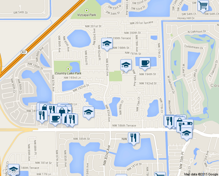 map of restaurants, bars, coffee shops, grocery stores, and more near 8133 Northwest 192nd Terrace in Hialeah