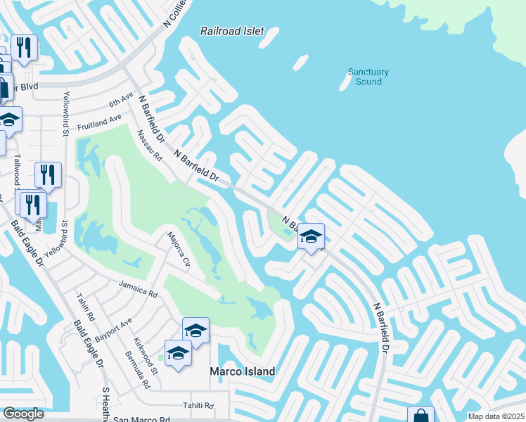 map of restaurants, bars, coffee shops, grocery stores, and more near 1641 Piedmont Circle in Marco Island