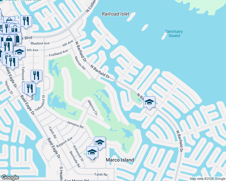 map of restaurants, bars, coffee shops, grocery stores, and more near 427 Nassau Court in Marco Island