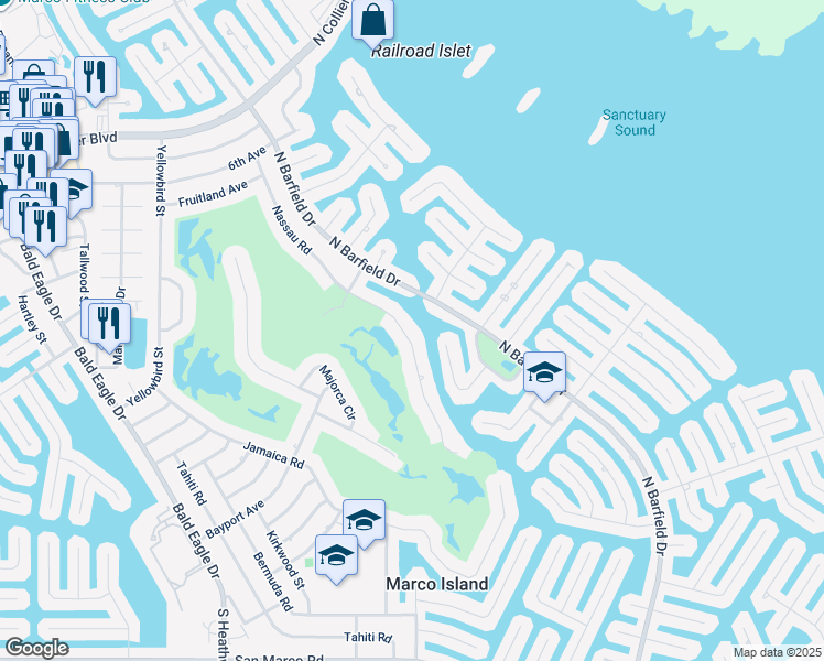 map of restaurants, bars, coffee shops, grocery stores, and more near 427 Nassau Court in Marco Island