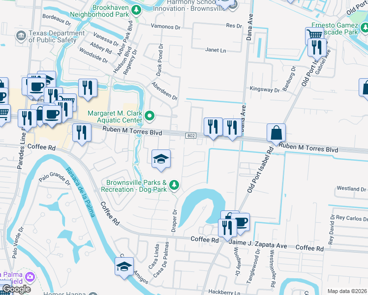 map of restaurants, bars, coffee shops, grocery stores, and more near 298 Downs Dr in Brownsville