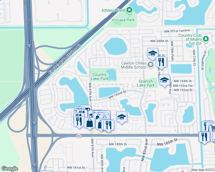 map of restaurants, bars, coffee shops, grocery stores, and more near 8480 NW 193rd Ln in Hialeah