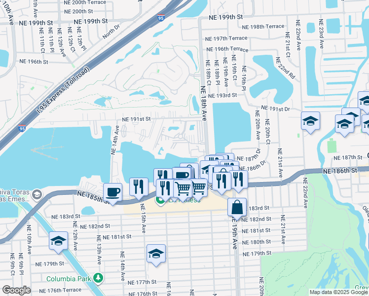 map of restaurants, bars, coffee shops, grocery stores, and more near 1750 Northeast 191st Street in North Miami Beach