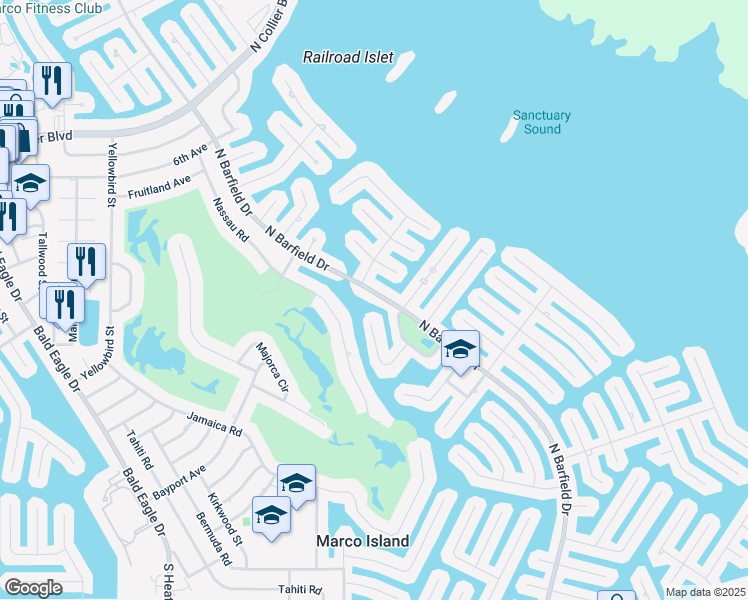 map of restaurants, bars, coffee shops, grocery stores, and more near 1641 Piedmont Circle in Marco Island