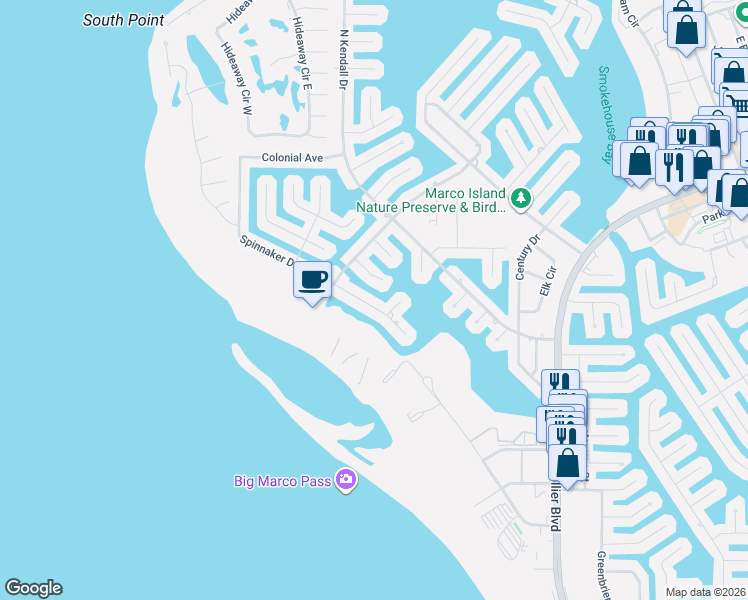 map of restaurants, bars, coffee shops, grocery stores, and more near 530 Taylor Court in Marco Island