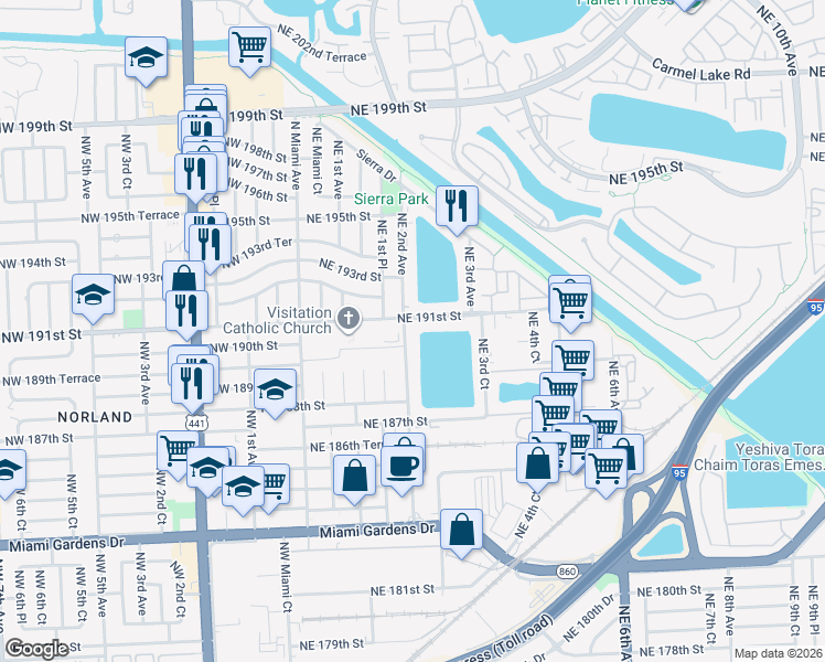 map of restaurants, bars, coffee shops, grocery stores, and more near in Miami-Dade County