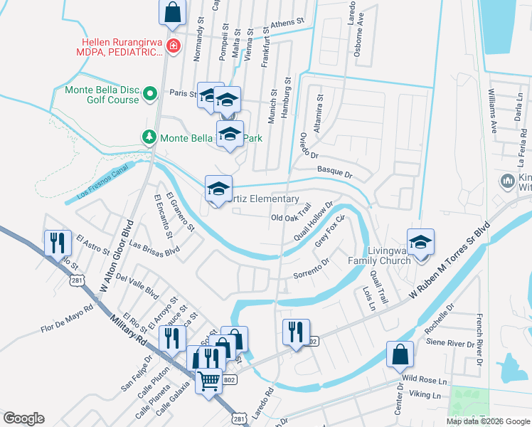 map of restaurants, bars, coffee shops, grocery stores, and more near in Brownsville
