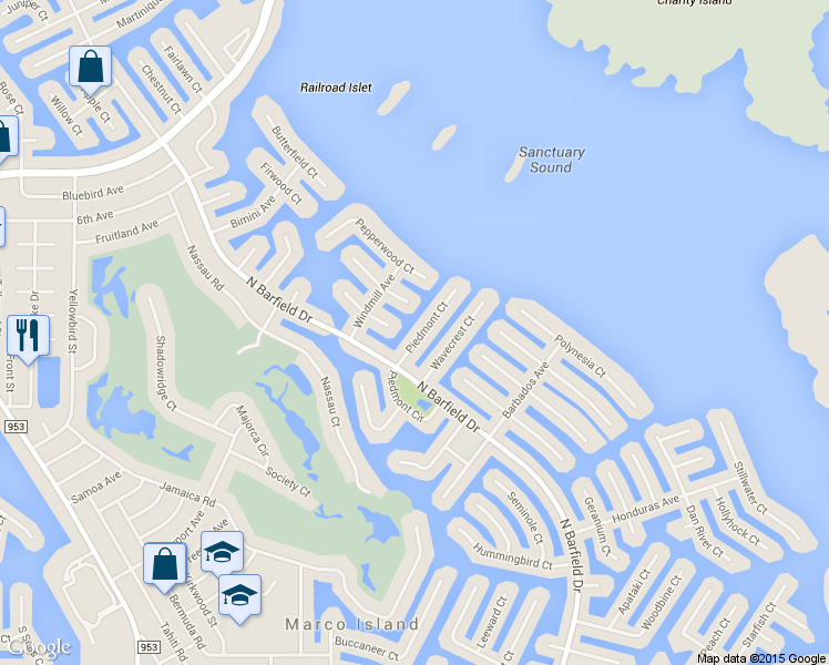 map of restaurants, bars, coffee shops, grocery stores, and more near 1732 Piedmont Court in Marco Island