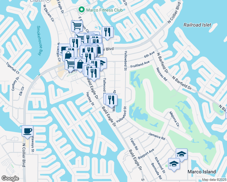map of restaurants, bars, coffee shops, grocery stores, and more near in Marco Island