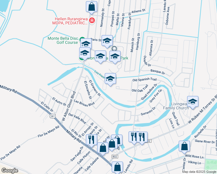 map of restaurants, bars, coffee shops, grocery stores, and more near 2500 West Alton Gloor Boulevard in Brownsville
