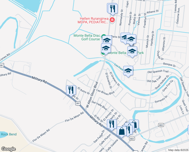 map of restaurants, bars, coffee shops, grocery stores, and more near 2245 West Alton Gloor Boulevard in Brownsville