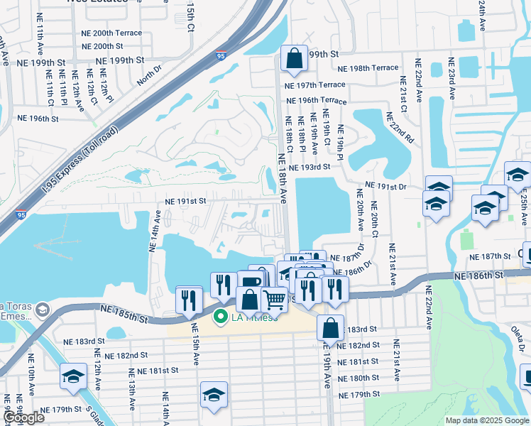 map of restaurants, bars, coffee shops, grocery stores, and more near 1780 Northeast 191st Street in North Miami Beach