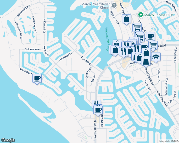 map of restaurants, bars, coffee shops, grocery stores, and more near 551 Century Drive in Marco Island