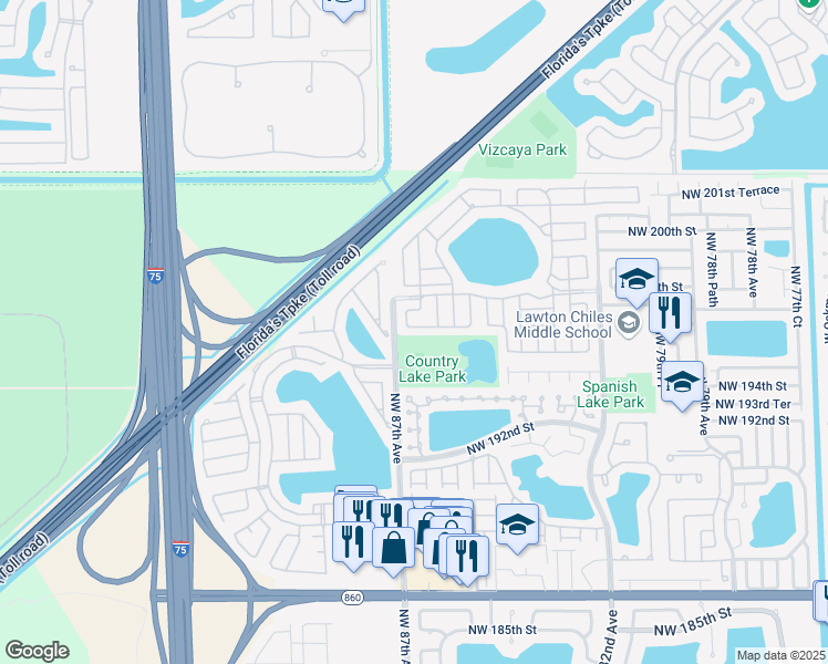 map of restaurants, bars, coffee shops, grocery stores, and more near 8616 Northwest 196th Terrace in Hialeah