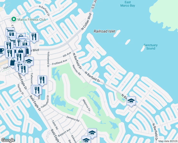 map of restaurants, bars, coffee shops, grocery stores, and more near 555 Goldcoast Court in Marco Island
