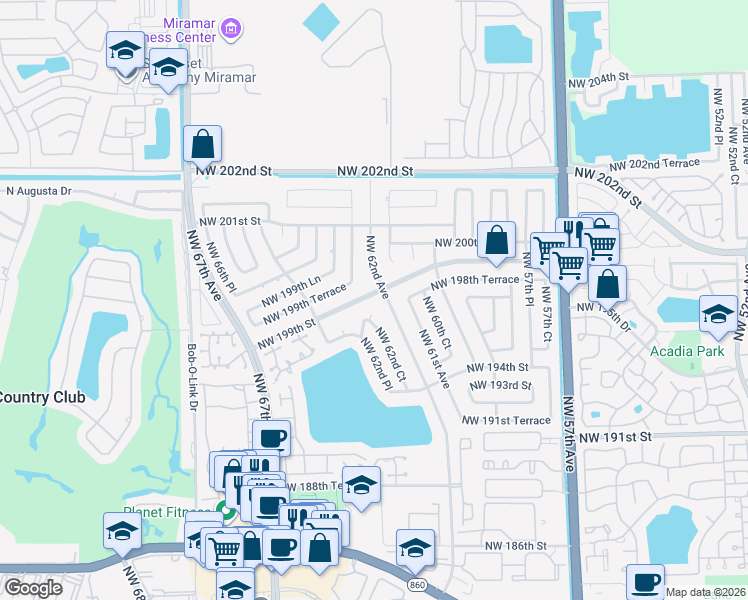 map of restaurants, bars, coffee shops, grocery stores, and more near 6211 Northwest 197th Terrace in Hialeah