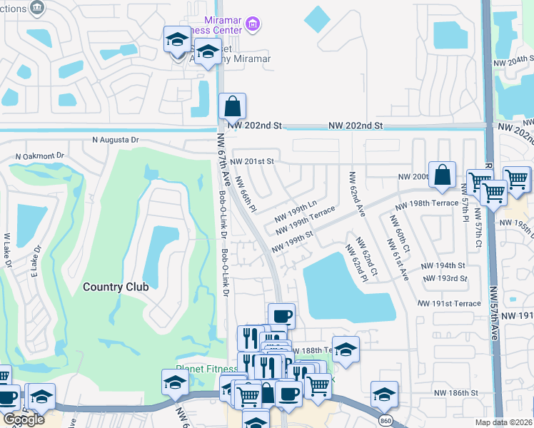 map of restaurants, bars, coffee shops, grocery stores, and more near 19990 Northwest 65th Court in Hialeah