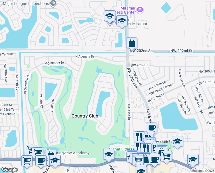 map of restaurants, bars, coffee shops, grocery stores, and more near 6800 Winged Foot Drive in Hialeah