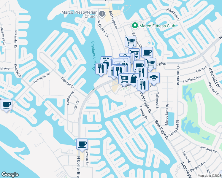map of restaurants, bars, coffee shops, grocery stores, and more near 866 Park Avenue in Marco Island