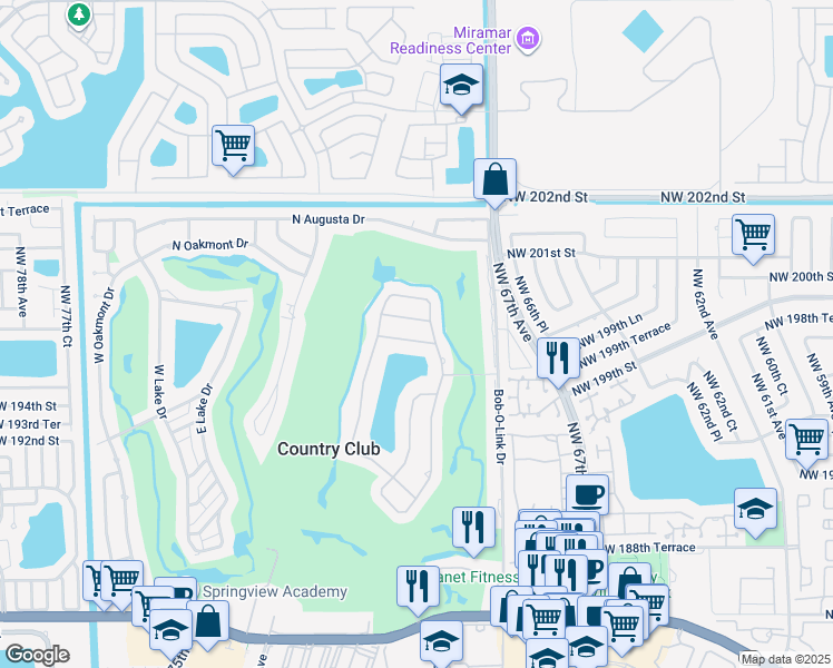 map of restaurants, bars, coffee shops, grocery stores, and more near 6800 Winged Foot Drive in Hialeah