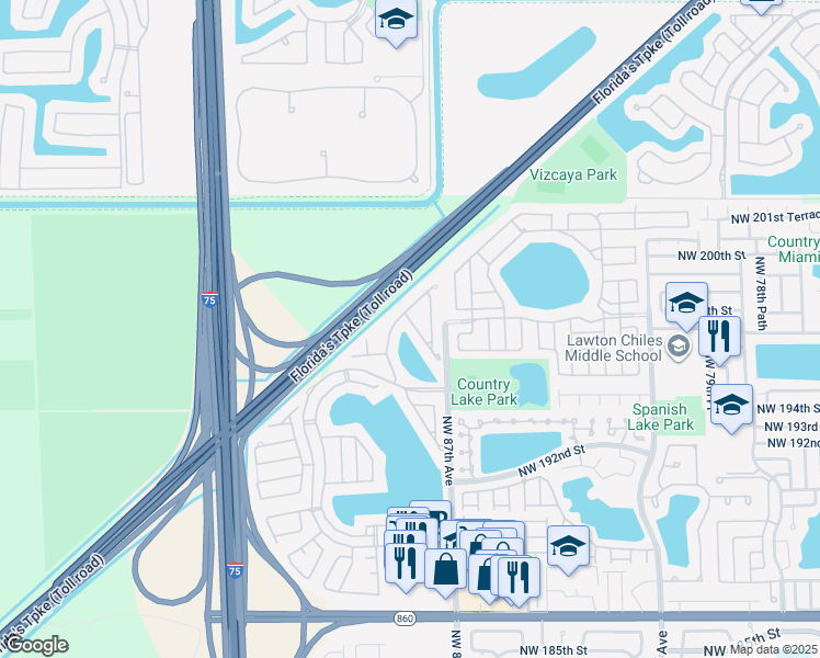 map of restaurants, bars, coffee shops, grocery stores, and more near 19822 Northwest 88th Avenue in Hialeah