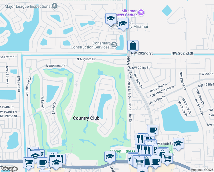 map of restaurants, bars, coffee shops, grocery stores, and more near 6895 Pinehurst Drive in Hialeah