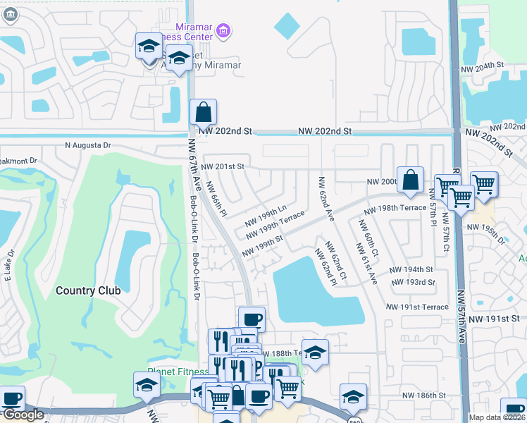 map of restaurants, bars, coffee shops, grocery stores, and more near 6409 Northwest 200th Street in Hialeah