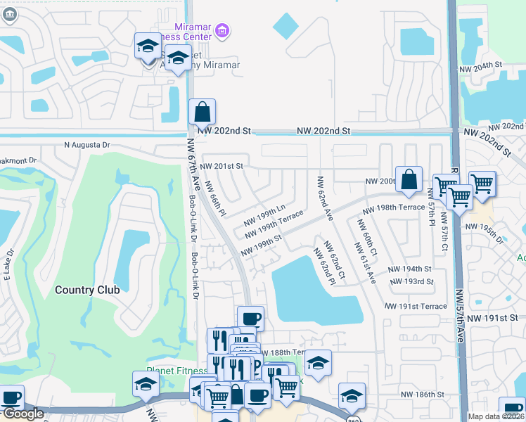map of restaurants, bars, coffee shops, grocery stores, and more near 6409 Northwest 200th Street in Hialeah