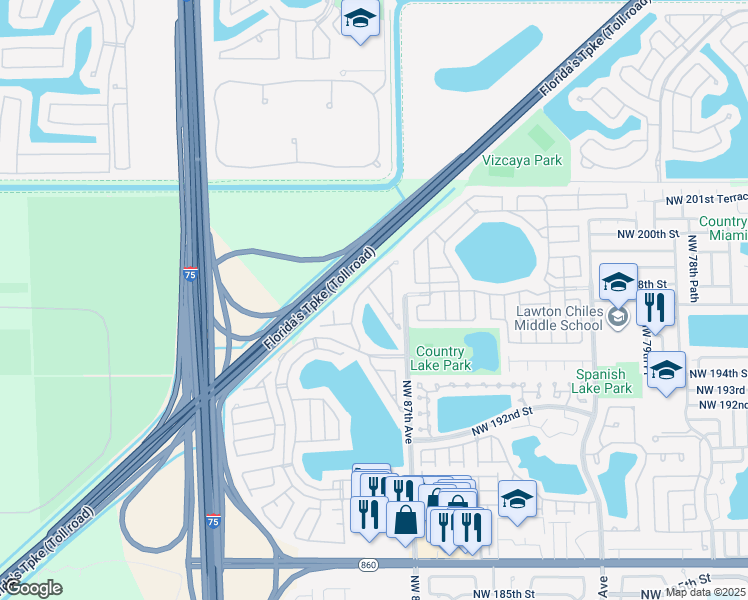 map of restaurants, bars, coffee shops, grocery stores, and more near 19822 Northwest 88th Avenue in Hialeah