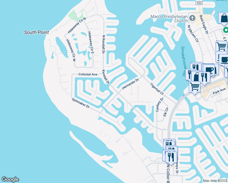 map of restaurants, bars, coffee shops, grocery stores, and more near 640 Kendall Drive in Marco Island