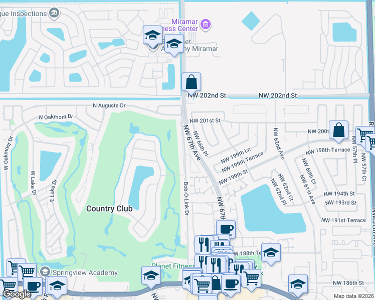 map of restaurants, bars, coffee shops, grocery stores, and more near 19770 Cypress Court in Hialeah