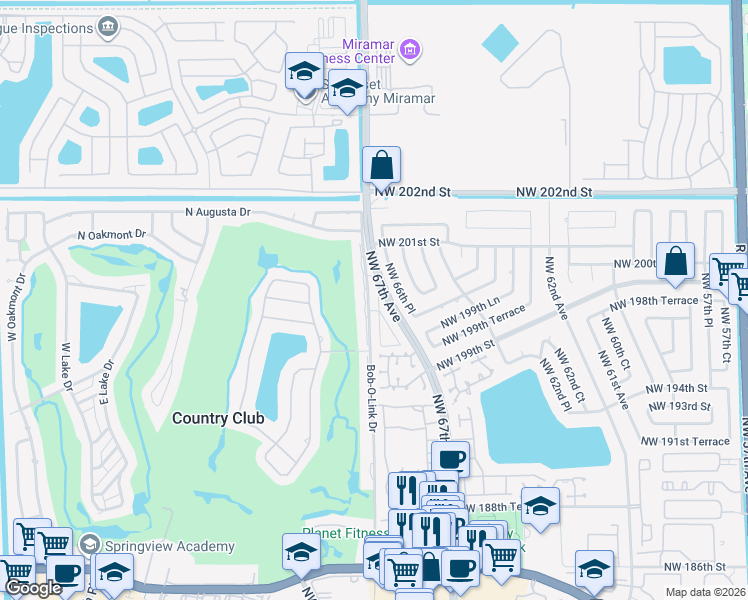 map of restaurants, bars, coffee shops, grocery stores, and more near 19770 Cypress Court in Hialeah