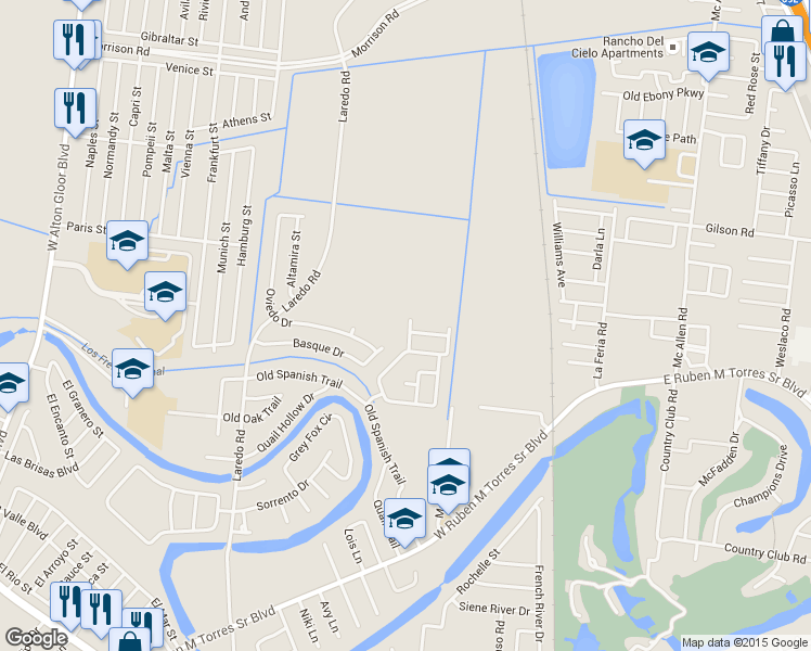 map of restaurants, bars, coffee shops, grocery stores, and more near 3824 North Shore Trail in Brownsville