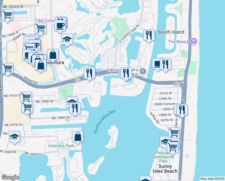 map of restaurants, bars, coffee shops, grocery stores, and more near 3530 Mystic Pointe Drive in Aventura