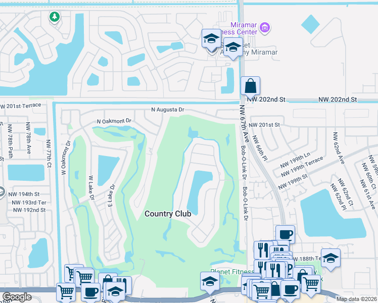 map of restaurants, bars, coffee shops, grocery stores, and more near 6895 Pinehurst Drive in Hialeah