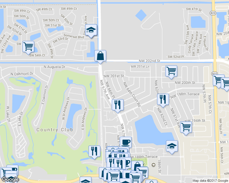 map of restaurants, bars, coffee shops, grocery stores, and more near 20022 Northwest 65th Court in Hialeah
