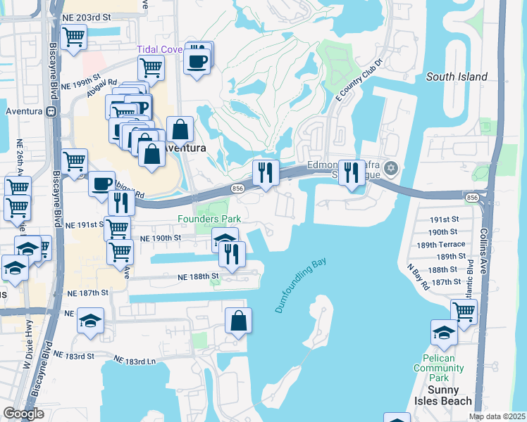 map of restaurants, bars, coffee shops, grocery stores, and more near in Aventura