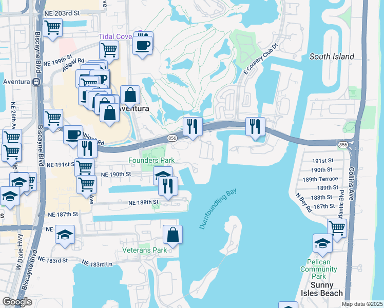 map of restaurants, bars, coffee shops, grocery stores, and more near in Aventura