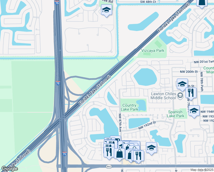 map of restaurants, bars, coffee shops, grocery stores, and more near 19822 Northwest 88th Avenue in Hialeah