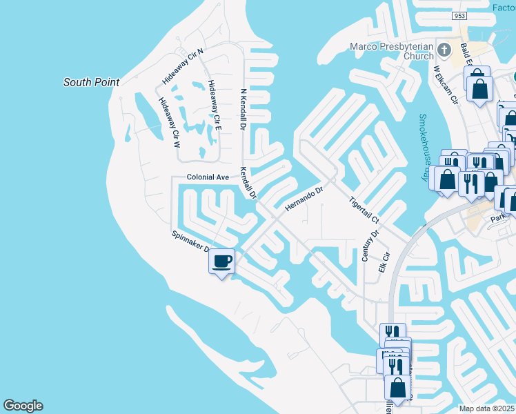 map of restaurants, bars, coffee shops, grocery stores, and more near 640 Kendall Drive in Marco Island