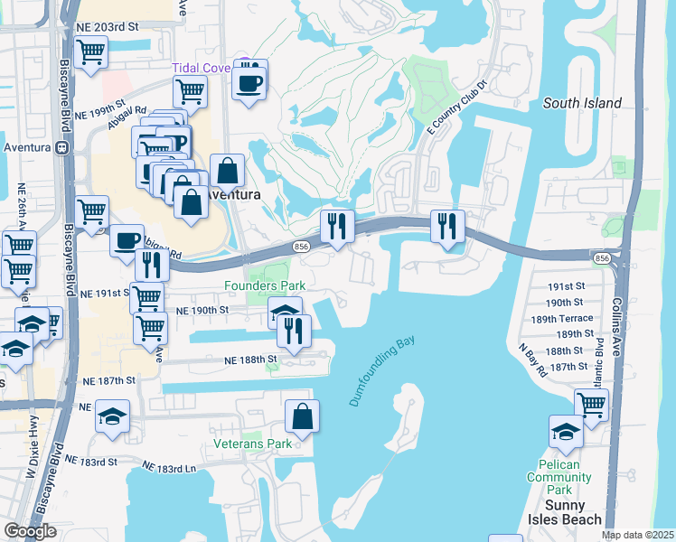 map of restaurants, bars, coffee shops, grocery stores, and more near in Aventura