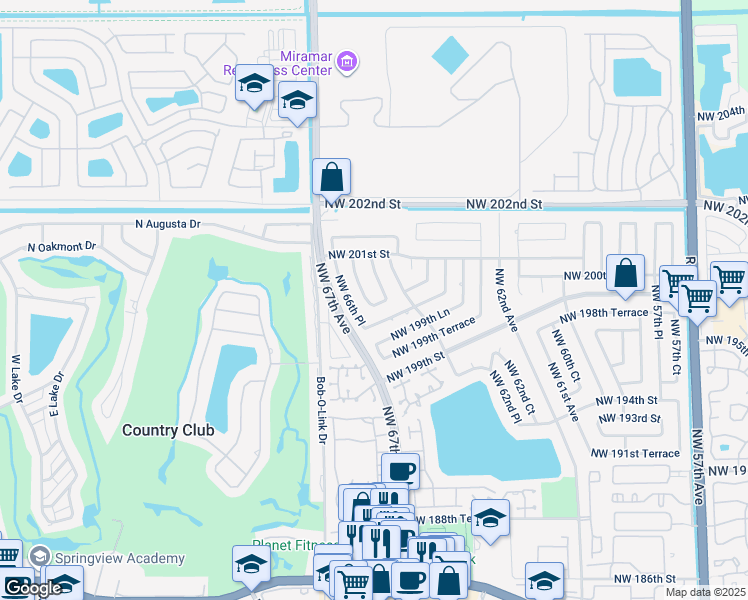 map of restaurants, bars, coffee shops, grocery stores, and more near 20022 Northwest 65th Court in Hialeah