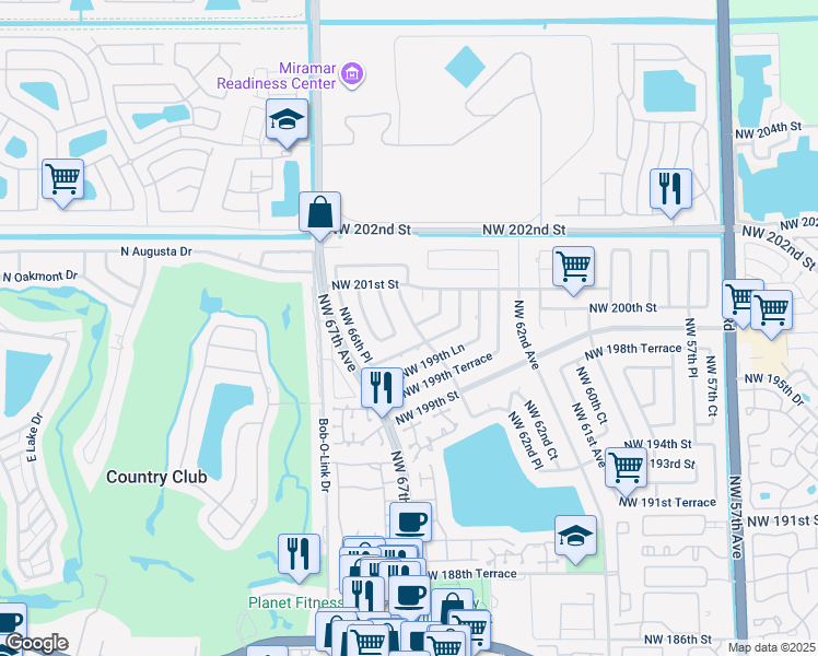 map of restaurants, bars, coffee shops, grocery stores, and more near 6409 Northwest 200th Street in Hialeah