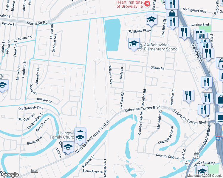 map of restaurants, bars, coffee shops, grocery stores, and more near 113 Dix Dr in Brownsville