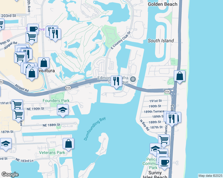 map of restaurants, bars, coffee shops, grocery stores, and more near 3575 Mystic Pointe Drive in Aventura