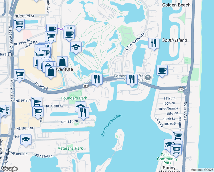 map of restaurants, bars, coffee shops, grocery stores, and more near in Aventura